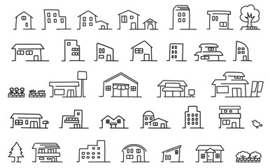 住宅の線画イラストセット