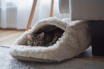 cat sneaking into an oversized slipper