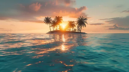 Photo sur Plexiglas Coucher de soleil sur la plage Generative AI : sunset on a paradise island from the water