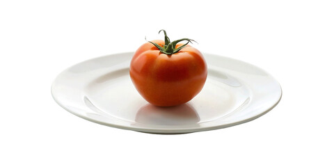 Tomato on a white plate isolated on Transparent background.