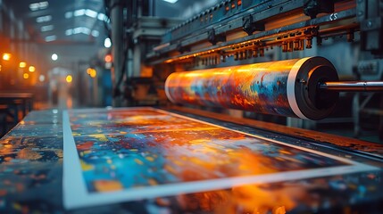 A large format printer printing colorful posters on paper in the print shop,AI Image Generative