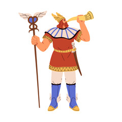 Heimdall, pagan god. Norse and old Germanic Lord. Ancient Barbarian character of Scandinavian myth, Nordic mythology, folklore legend. Flat graphic vector illustration isolated on white background