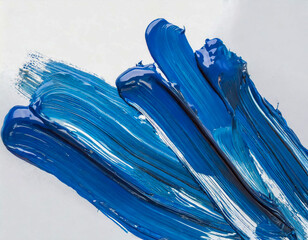 thick several blue acrylic oil paint brushstroke on white background