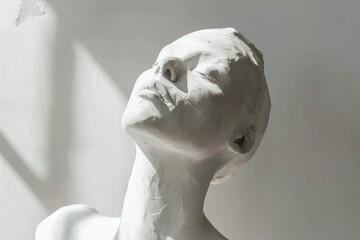 White plaster figure sculpture on white isolated background