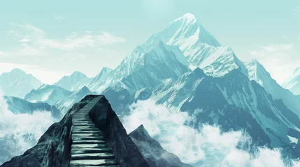 Rucksack Stairs up to the summit / mountain peak, Concept: success, copy and text space, 16:9 © Christian
