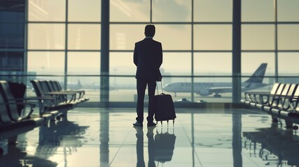 Generative AI : business traveler waiting with airport background