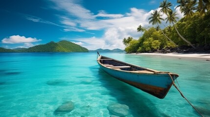 Naklejka na ściany i meble Canoeing on the tropical sandy beach