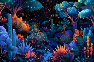 Obraz na płótnie Canvas An enchanting, surreal illustration of a divine, otherworldly garden, filled with luminescent, celestial flora and fauna