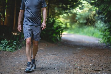 Fototapeta premium man in moisturewicking shirt, athletic shorts, trail running shoes