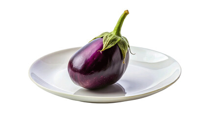 A eggplant on a white plate isolated on Transparent background.