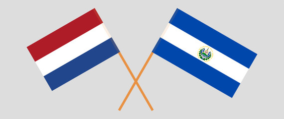 Crossed flags of the Netherlands and El Salvador. Official colors. Correct proportion