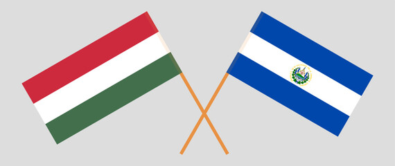Crossed flags of Hungary and El Salvador. Official colors. Correct proportion