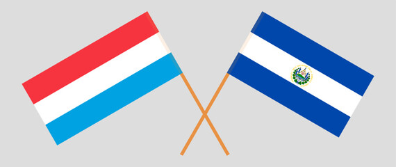 Crossed flags of Luxembourg and El Salvador. Official colors. Correct proportion