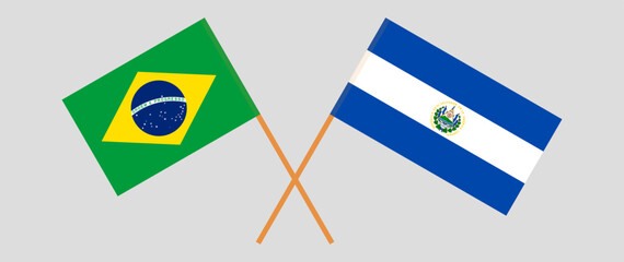 Crossed flags of Brazil and El Salvador. Official colors. Correct proportion