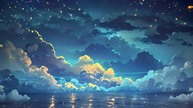Starry sky above the clouds and ocean. The concept of the majesty of nature and the universe.