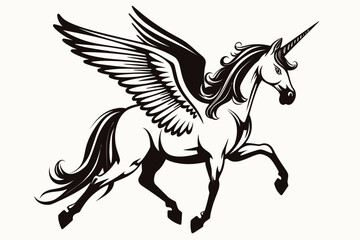 Pegasus with wings Coloring Book Sketch Illustration