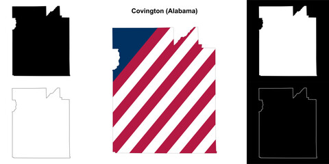 Covington county outline map set - obrazy, fototapety, plakaty
