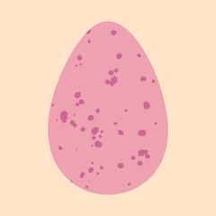 Colored pink Easter egg vector illustration. Modern textured egg shape decorated with hand painted brush dots on pastel background. Happy Easter simple poster, card design. Traditional paschal symbol