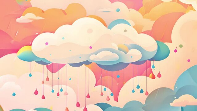 An abstract clouds with drops of colorful rain. The concept of fantasy and creativity.