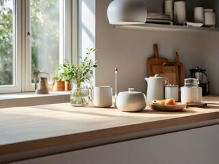 Fototapeta na wymiar Cozy modern aesthetic kitchen interior details and decor
