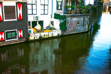 Fototapeta na wymiar Aqua Odyssey: Amsterdam Canal and Cruise Ship