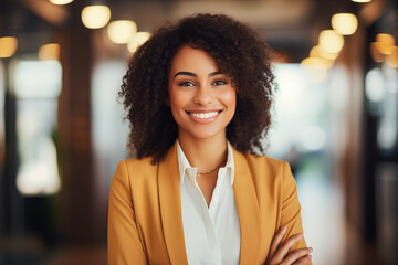 Fototapeta premium Smiling black businesswomen in suit. Women in work clothes. Rich women. Business boss. Boss of a start-up. Afro american women. American women. African women. Africa country. AI.