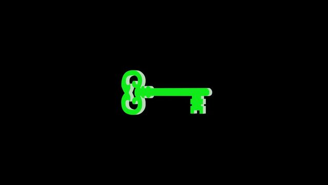 3d key logo icon loopable rotated green color animation on black background
