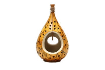 Whimsical Wooden Bird Feeder Adorned With Charming Holes. On White or PNG Transparent Background..