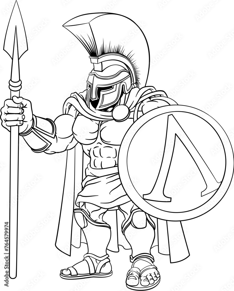 Sticker A Spartan or Tojan warrior or a Roman gladiator cartoon character in outline