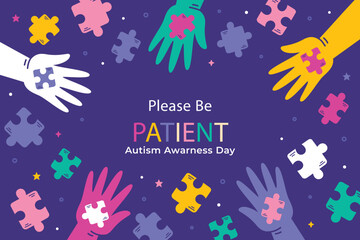 World Autism Awareness Day. April 2. Autism is a Developmental disability caused by difference in brain. Vector illustration banner on blue background.
