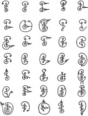 set of thai yantra symbols isolated on white. Hand drawn elements for design. Mystical, esoteric, occult theme. Vector, icon, Logo, minimal, Thai Yantra, Thailand talisman set, Yantras Tattoo icon.