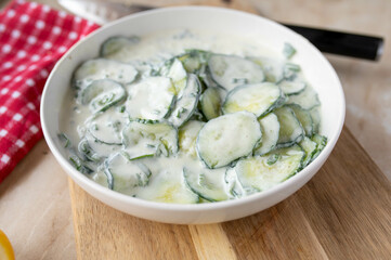 Homemade cucumber salad with healthy and delicious yogurt salad sauce