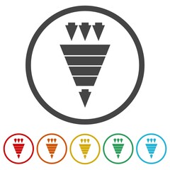 Sales lead funnel flat icon. Set icons in color circle buttons