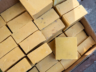 handmade natural soap, close-up natural soap with sulfur,