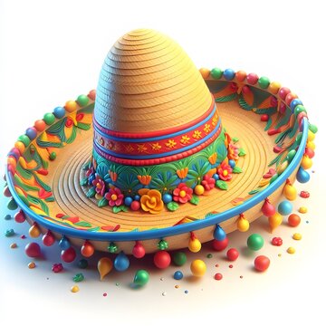 Cinco de mayo festival Mexican hat painted 3d illustration design isolated on white background