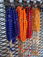 rosary culture in Turkish culture, close-up of many hand rosaries in a gift shop,