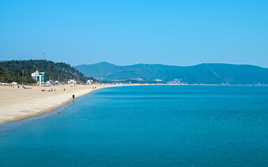 Fototapeta na wymiar Landscape view of sea beach and blue sky in Wando, South Korea. 