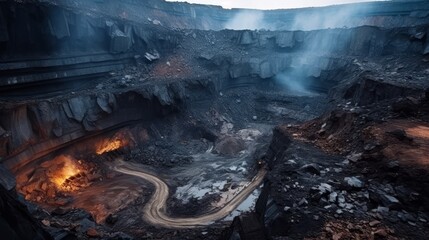 Coal mining, open pit mine, extractive industry for coal - obrazy, fototapety, plakaty