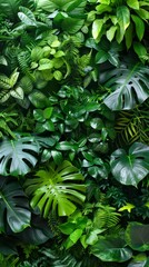 Eco-chic interior design features vibrant green leaves against a white backdrop, promoting wellness and nature influence.