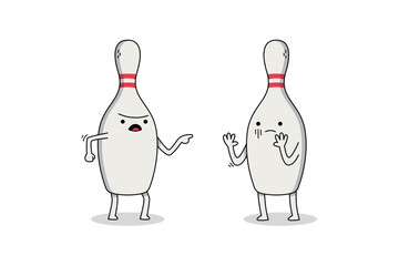 Cute bowling pins cartoon character arguing doodle