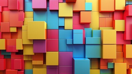 Background pattern with colorful 3D squares of different sizes.