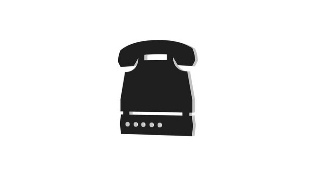 3d telephone set logo icon loopable rotated black color animation on white background
