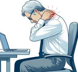 Neck pain, people who feel neck pain due to cervical disc herniation - obrazy, fototapety, plakaty