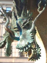 Dragon fountain in Halle Saale near the church our dear woman in Germany