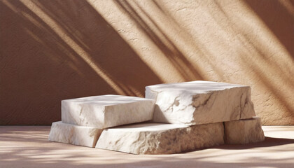 Fototapeta na wymiar White Stone Slabs Product Podium: A Study in Textures and Forms