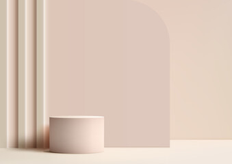 3D beige cylinder podium with minimal wall scene on soft pink background - 764584399