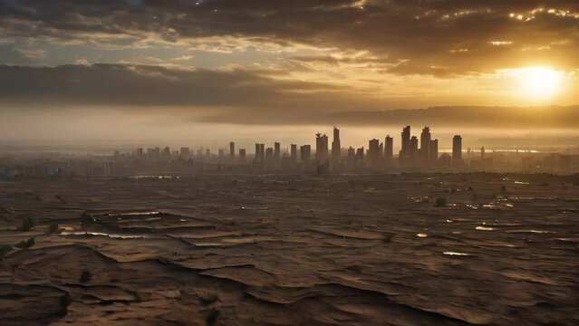 a view of cracked and barren land due to drought due to global warming and climate change. earth day concept. global warming concept