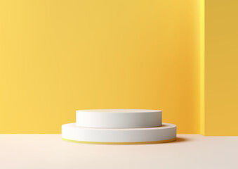 Product presentations with this modern 3D mockup featuring a white podium on a matching yellow background - 764584503