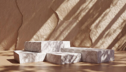 Fototapeta na wymiar White Stone Slabs Product Podium: A Study in Textures and Forms