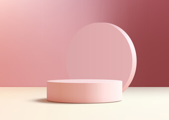 3D pink podium with circle backdrop is a modern interior concept product display mockup - 764584547